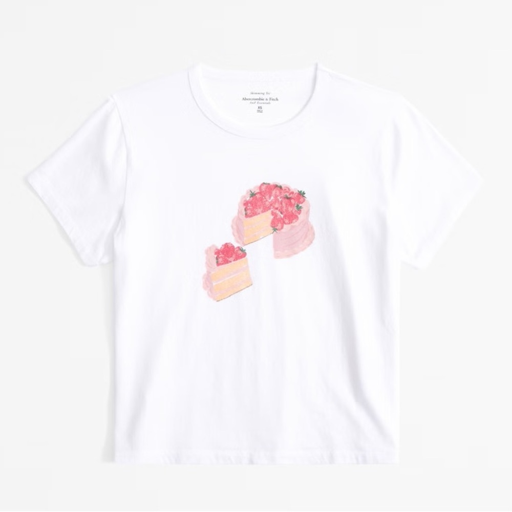 Abercrombie and Fitch White T-Shirt with Pink Cake Graphic sz L